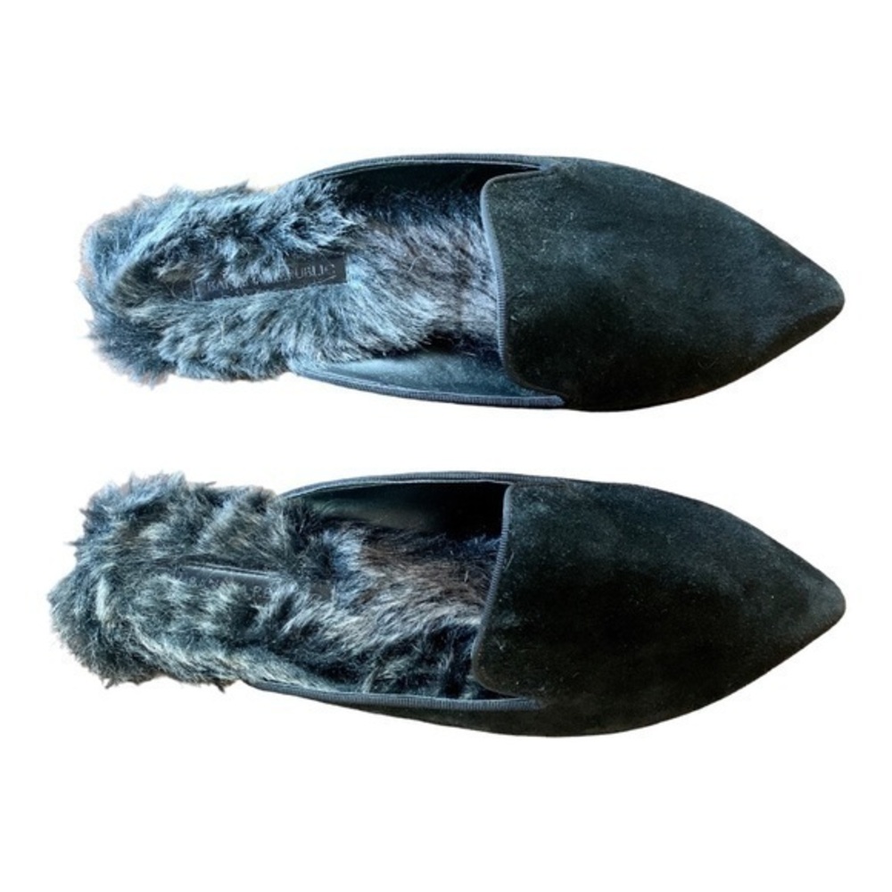 Banana Republic Suede Pointed Toe Faux Fur Mules Black Size 10 1/2
